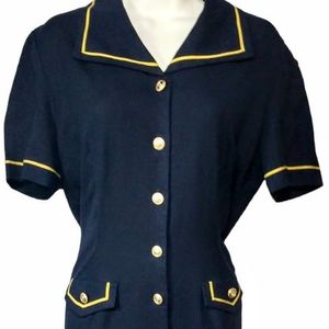 Talbot's 80's Navy Military Style Button Down Dress